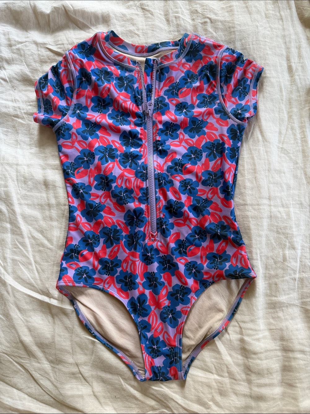 Tea collection Floral Zip-Front One-Piece Swimsuit - Pink & Blue
